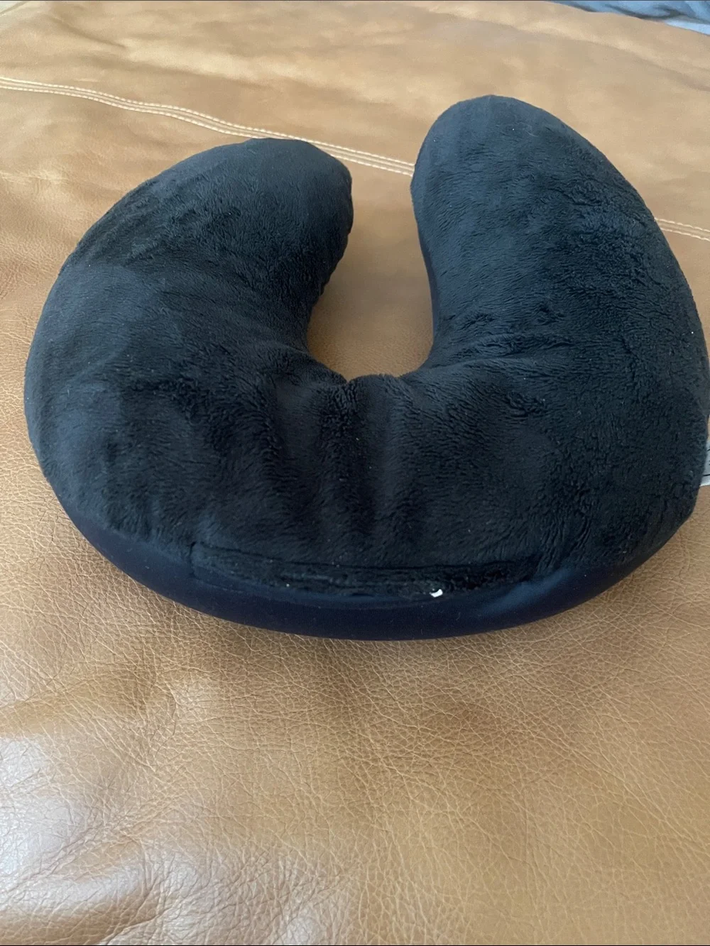 Brookstone Plush Black U-Shaped Neck Pillow - Travel Comfort
